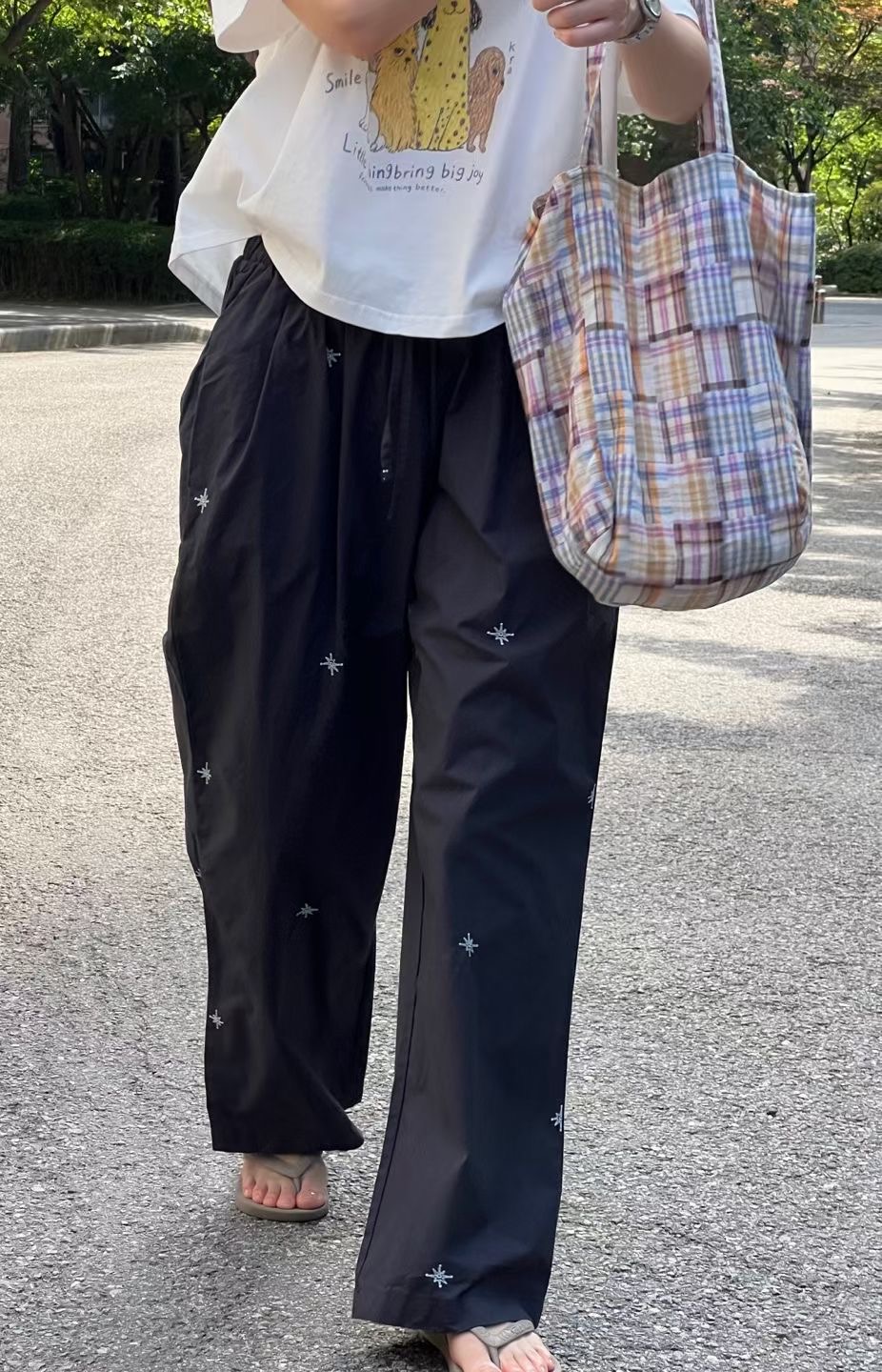 ARLOW韓國代購女裝新品人氣推薦26夏季時尚真品休閑褲刺繡ARLOW休閑褲圖色1