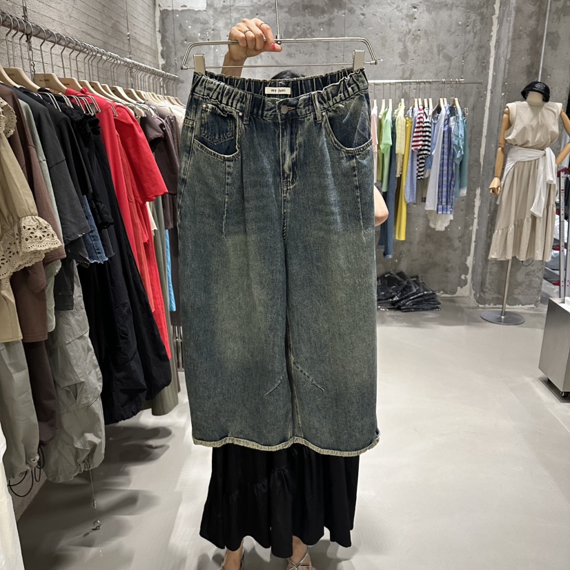 JUNI東大門代購女士新品休閑時尚26夏季熱賣牛仔褲七分褲my juni牛仔褲圖色1