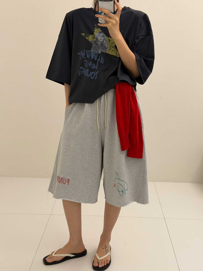 JUNI東大門代購女裝新品26夏季推薦時尚真品熱賣短褲刺繡my juni短褲