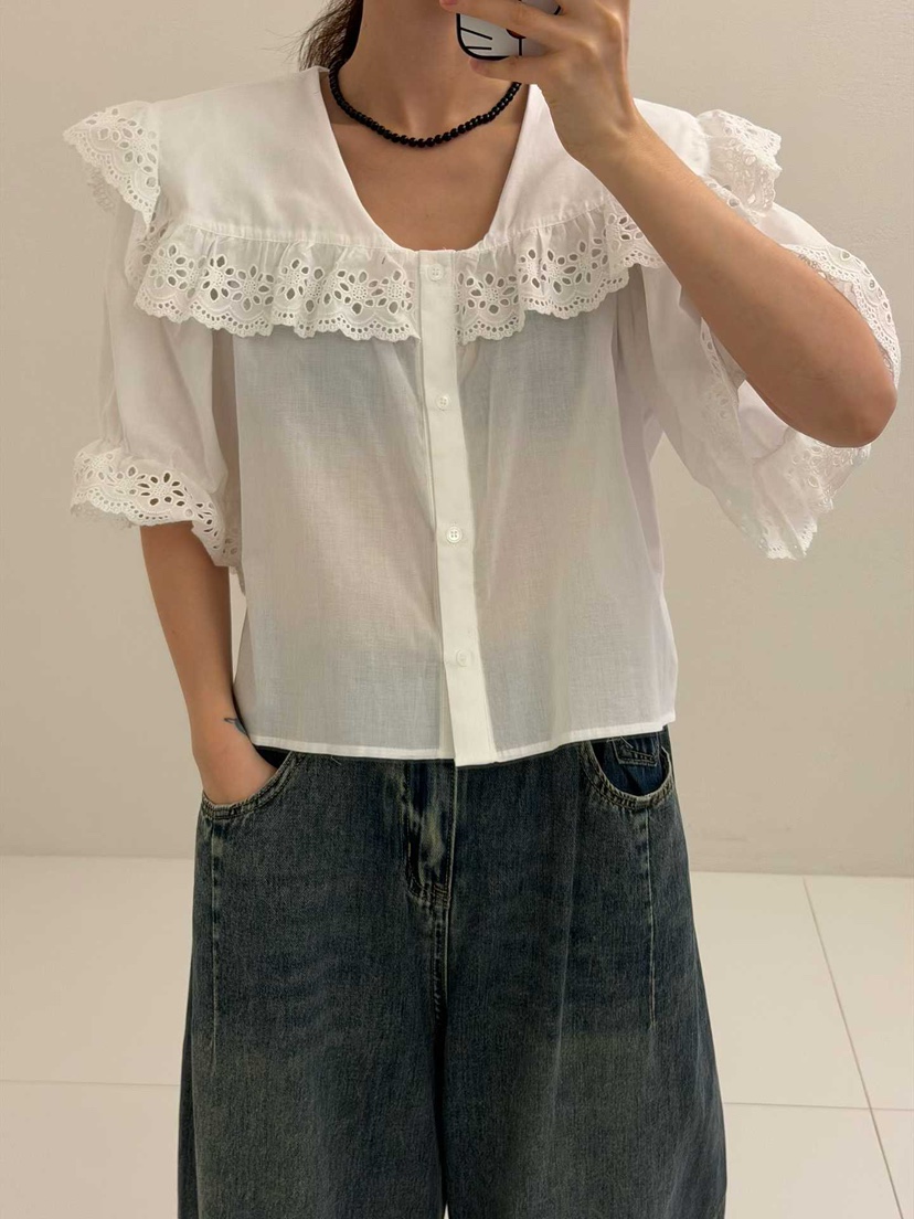 JUNI韓國代購女裝新品26夏季真品熱賣人氣推薦襯衫蕾絲衫my juni襯衫/蕾絲衫