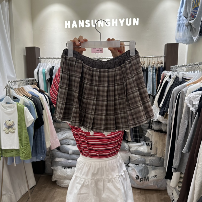 HANSUNGHYUN韓國代購女裝新品時尚熱賣真品26夏季裙褲格子HANSUNGHYUN裙褲