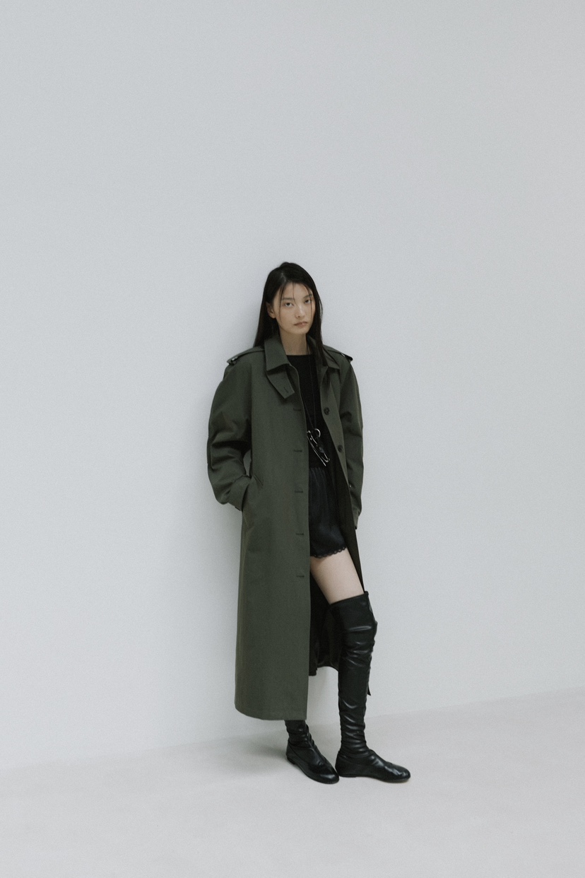 STAGE東大門直郵女裝新品時尚真品推薦休閑長款風衣含腰帶STAGE長款風衣