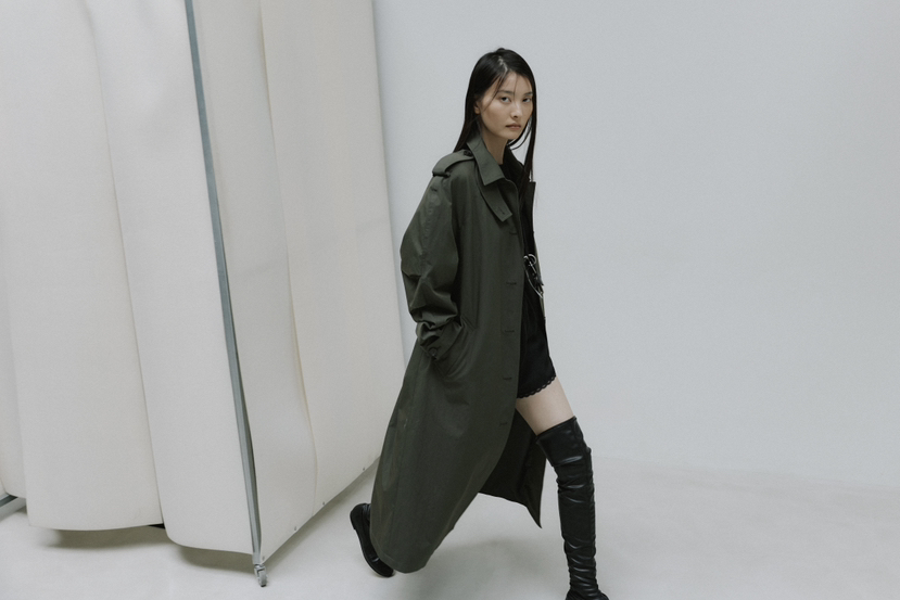 STAGE東大門直郵女裝新品時尚真品推薦休閑長款風衣含腰帶STAGE長款風衣