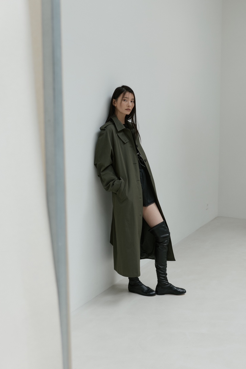 STAGE東大門直郵女裝新品時尚真品推薦休閑長款風衣含腰帶STAGE長款風衣