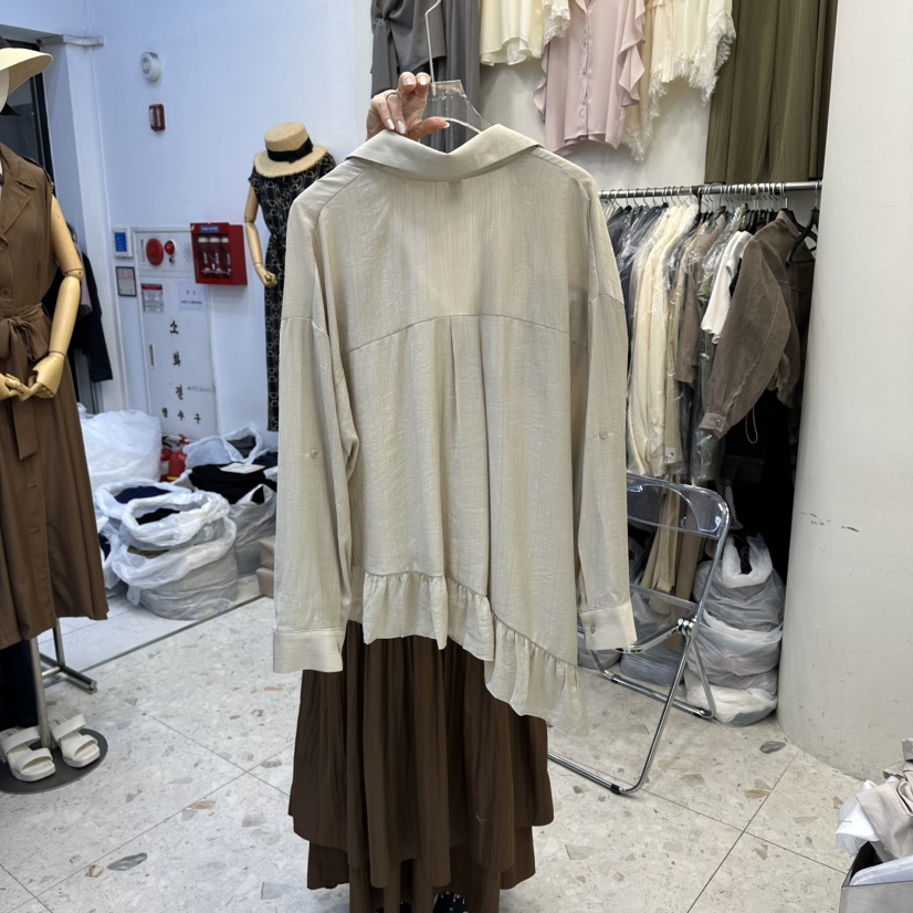 MARIGOLD東大門代購女裝新品真品推薦休閑襯衫蕾絲衫褶邊MARIGOLD襯衫/蕾絲衫