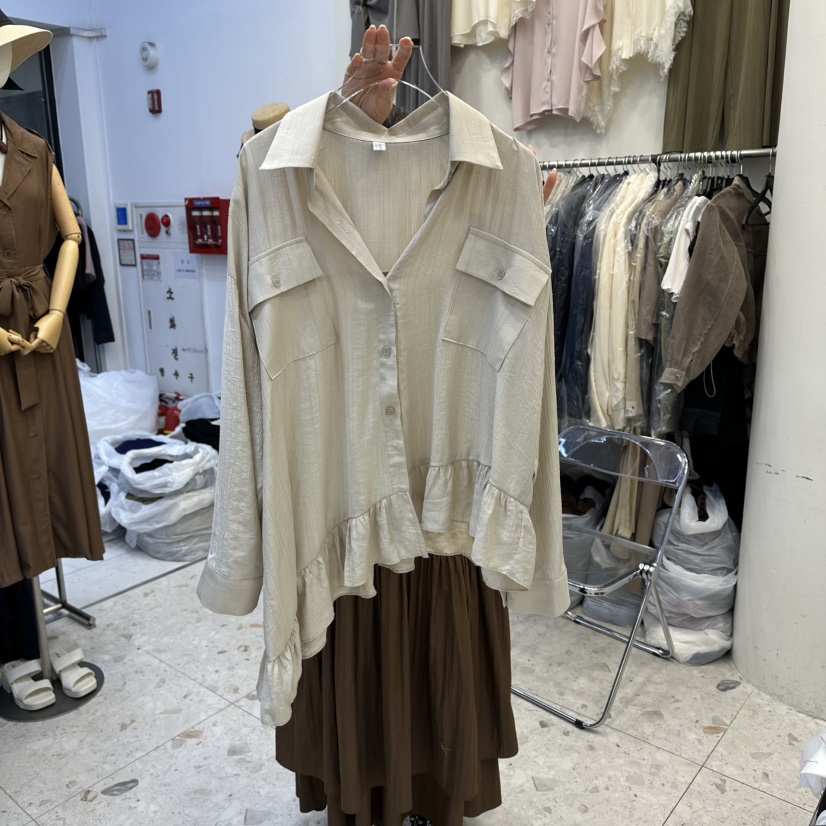 MARIGOLD東大門代購女裝新品真品推薦休閑襯衫蕾絲衫褶邊MARIGOLD襯衫/蕾絲衫圖色1