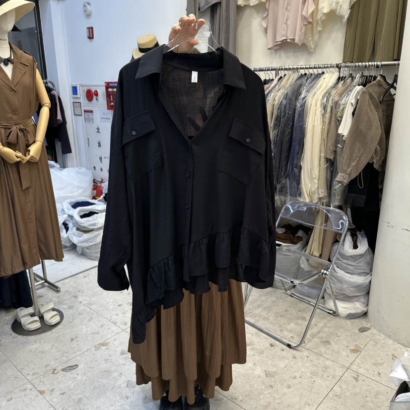 MARIGOLD東大門代購女裝新品真品推薦休閑襯衫蕾絲衫褶邊MARIGOLD襯衫/蕾絲衫圖色3
