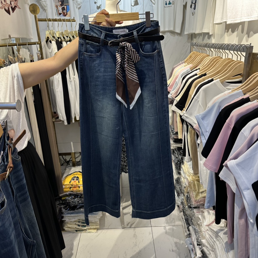 COCO HOLIC東大門代購女士新品推薦休閑牛仔褲含腰帶套裝COCO HOLIC牛仔褲圖色1