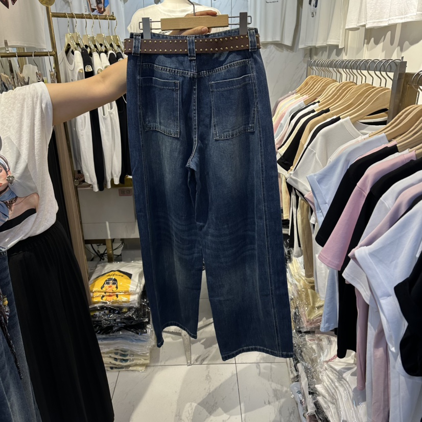 COCO HOLIC東大門代購女士新品人氣牛仔褲直筒牛仔含腰帶系帶COCO HOLIC牛仔褲