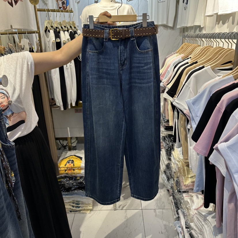 COCO HOLIC東大門代購女士新品人氣牛仔褲直筒牛仔含腰帶系帶COCO HOLIC牛仔褲圖色1
