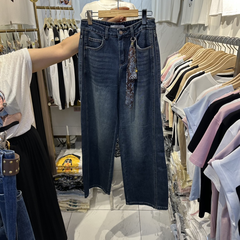 COCO HOLIC東大門代購女裝新品26春夏牛仔褲直筒牛仔圍巾COCO HOLIC牛仔褲圖色1