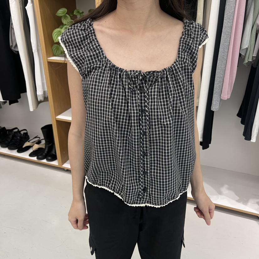 ALOT韓國代購女裝新品休閑推薦人氣26春夏襯衫蕾絲衫格子A LOT襯衫/蕾絲衫圖色2