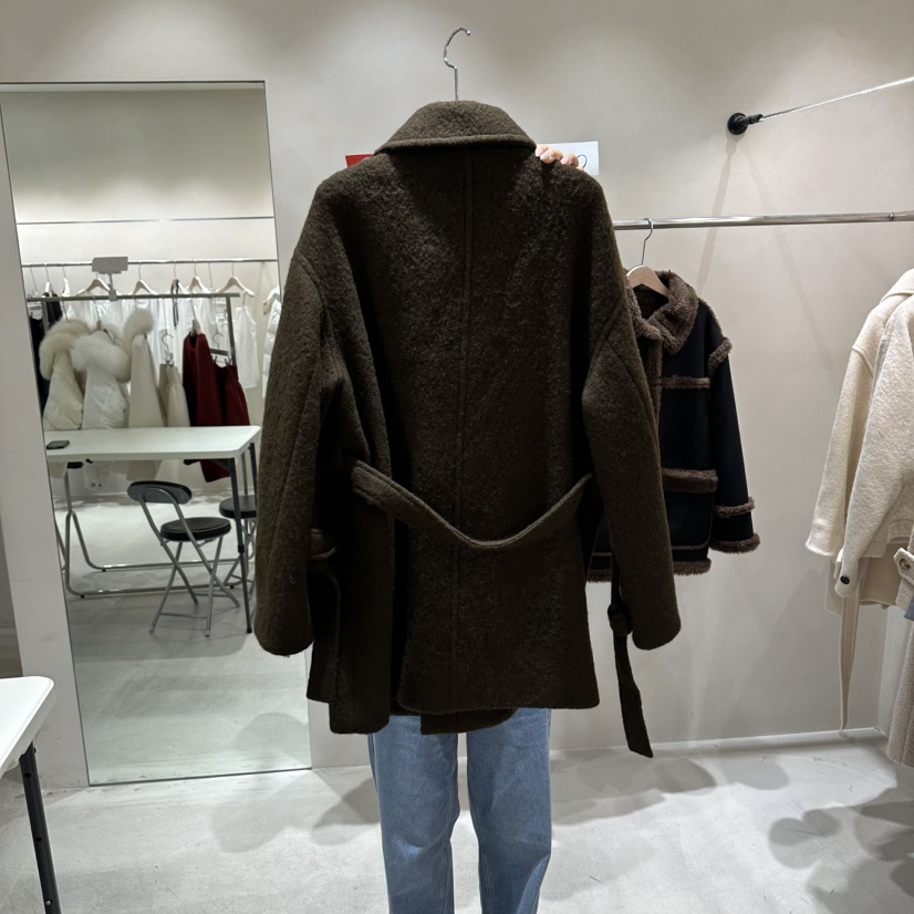 Color B韓國代購女士新品休閑人氣時尚中長款大衣含腰帶Color B中長款大衣