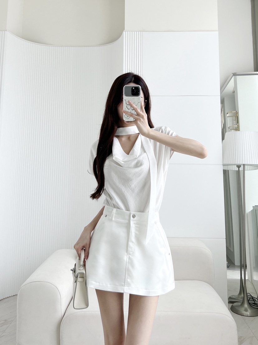 CLOTH韓國代購女裝新品時尚熱賣休閑人氣襯衫蕾絲衫系帶垂墜CLOTH襯衫/蕾絲衫