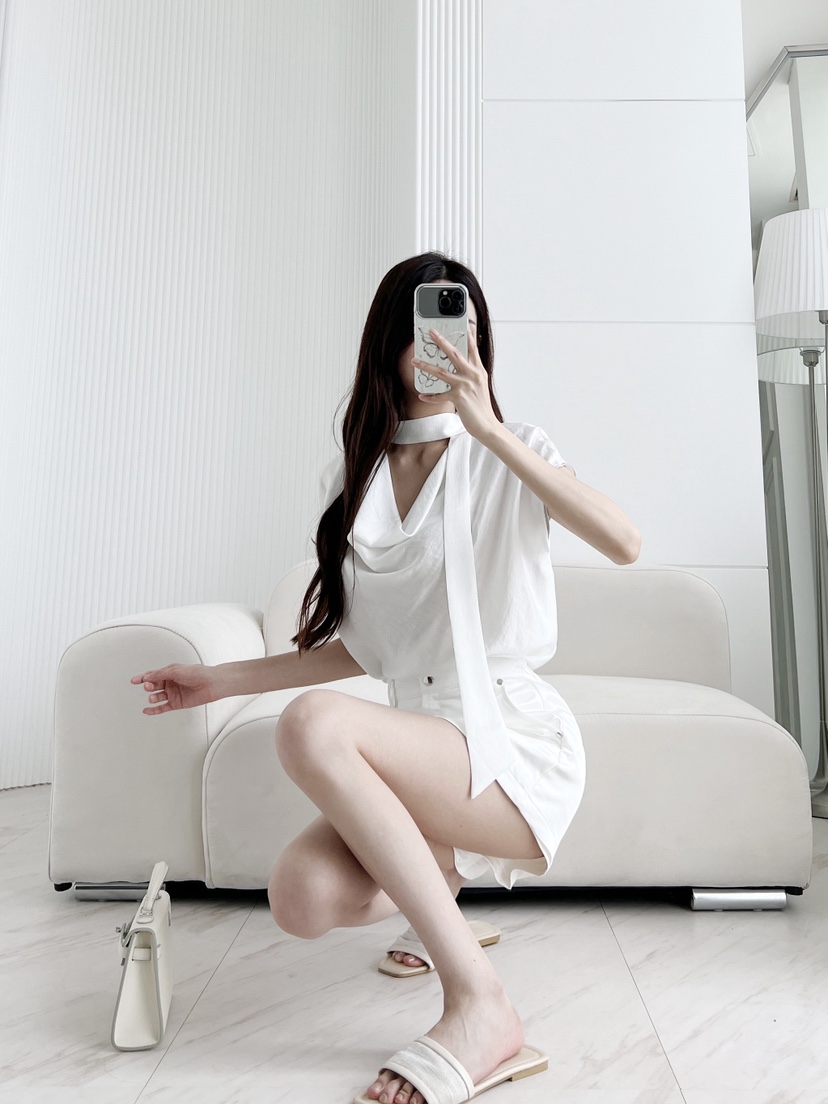 CLOTH韓國代購女裝新品時尚熱賣休閑人氣襯衫蕾絲衫系帶垂墜CLOTH襯衫/蕾絲衫