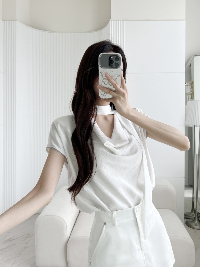 CLOTH韓國代購女裝新品時尚熱賣休閑人氣襯衫蕾絲衫系帶垂墜CLOTH襯衫/蕾絲衫