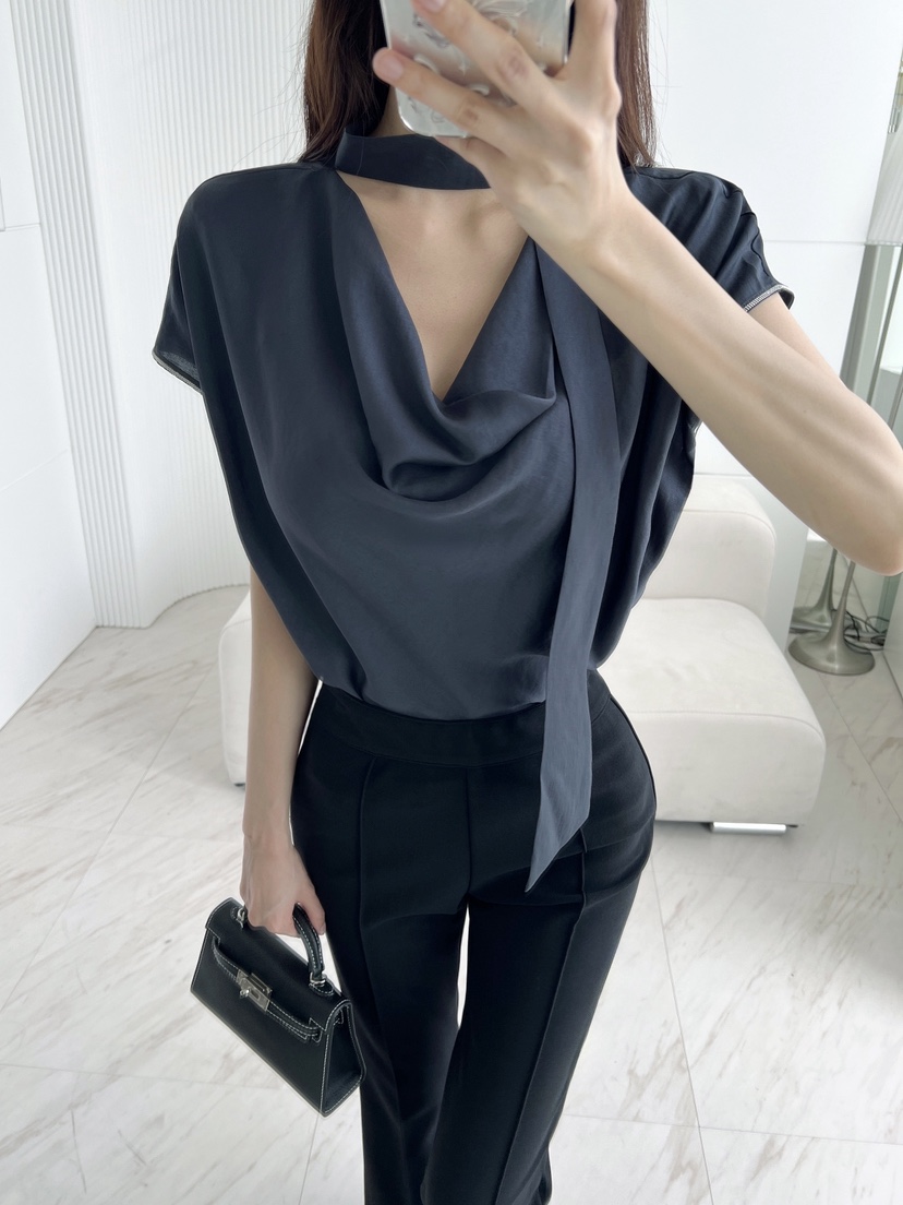 CLOTH韓國代購女裝新品時尚熱賣休閑人氣襯衫蕾絲衫系帶垂墜CLOTH襯衫/蕾絲衫圖色2