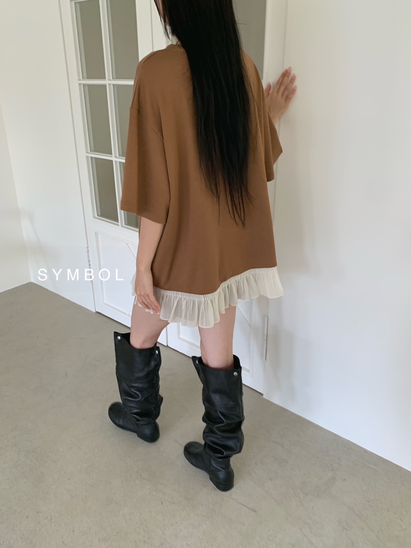 SYMBOL韓國代購女士新款熱賣休閑26春夏職業推薦真品T恤褶邊SYMBOLT恤