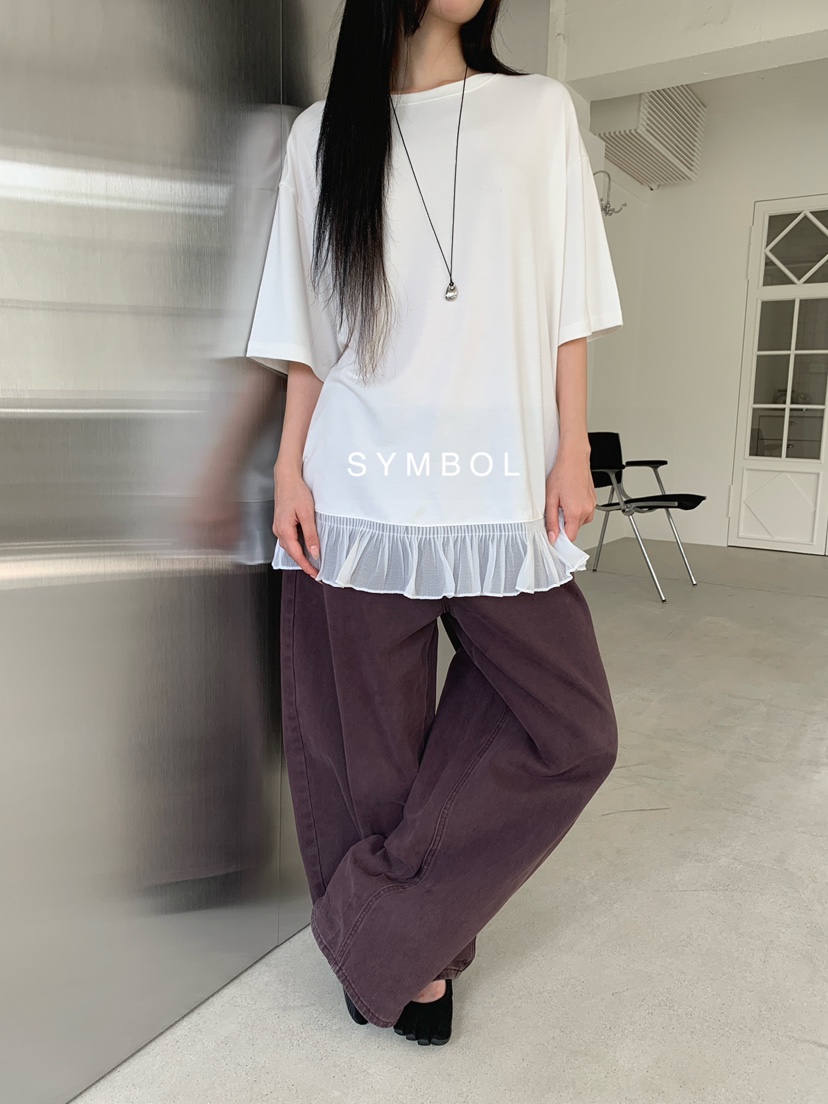 SYMBOL韓國代購女士新款熱賣休閑26春夏職業推薦真品T恤褶邊SYMBOLT恤圖色1