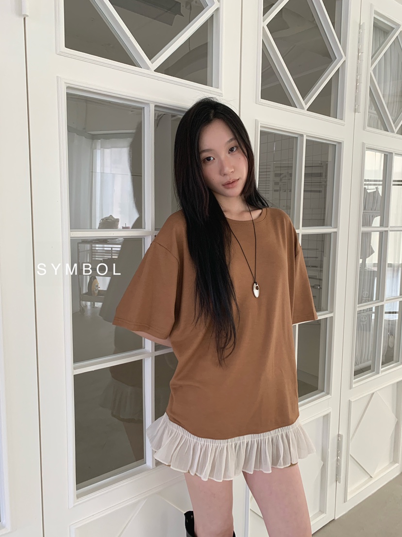SYMBOL韓國代購女士新款熱賣休閑26春夏職業推薦真品T恤褶邊SYMBOLT恤圖色2