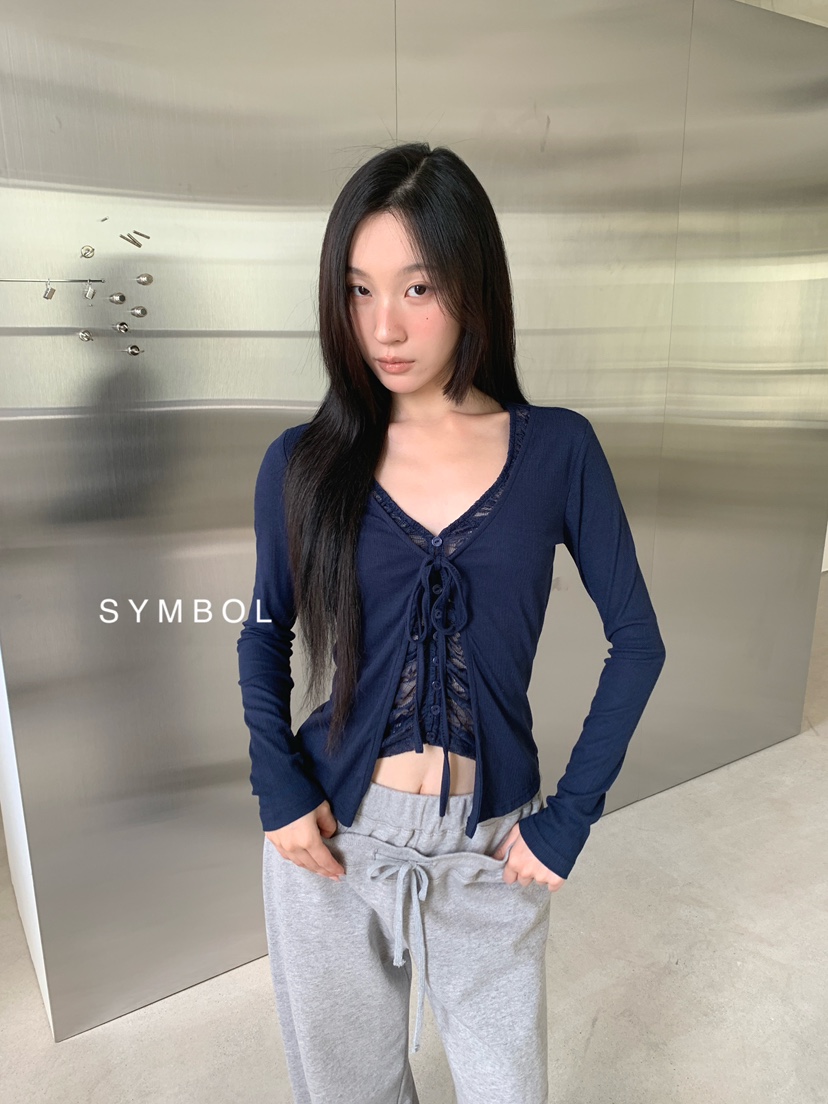 SYMBOL東大門代購女裝新款26春夏推薦熱賣長袖T恤褶皺雙層SYMBOL長袖T恤