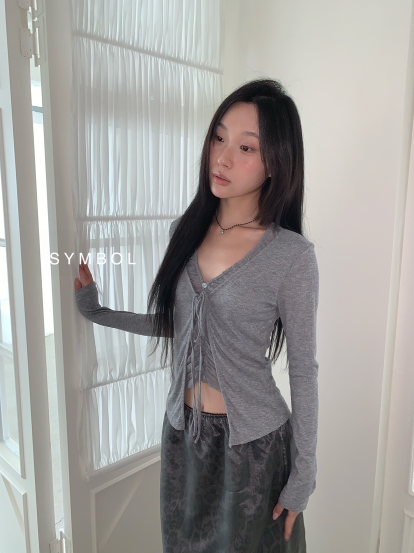 SYMBOL東大門代購女裝新款26春夏推薦熱賣長袖T恤褶皺雙層SYMBOL長袖T恤