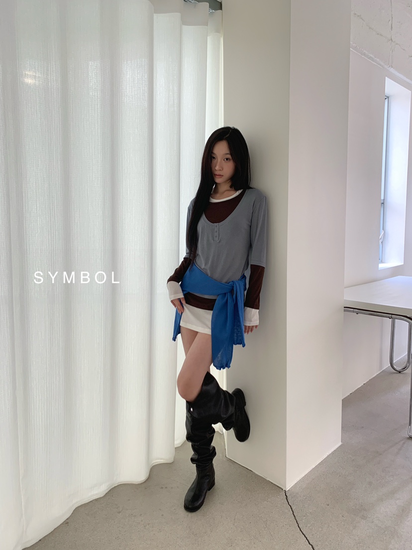 SYMBOL韓國代購女士新品熱賣職業休閑推薦長袖T恤疊穿長款SYMBOL長袖T恤