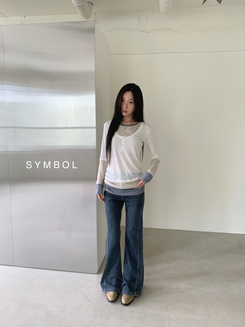 SYMBOL韓國代購女士新品熱賣職業休閑推薦長袖T恤疊穿長款SYMBOL長袖T恤