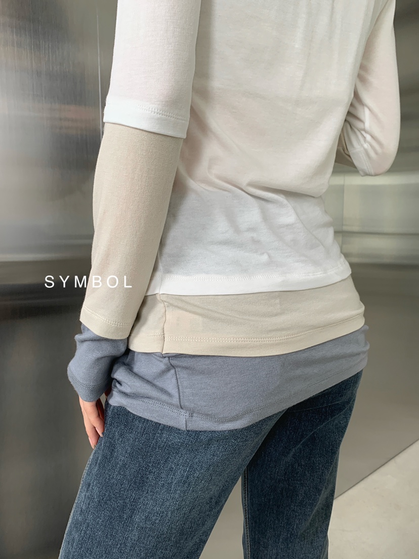 SYMBOL韓國代購女士新品熱賣職業休閑推薦長袖T恤疊穿長款SYMBOL長袖T恤