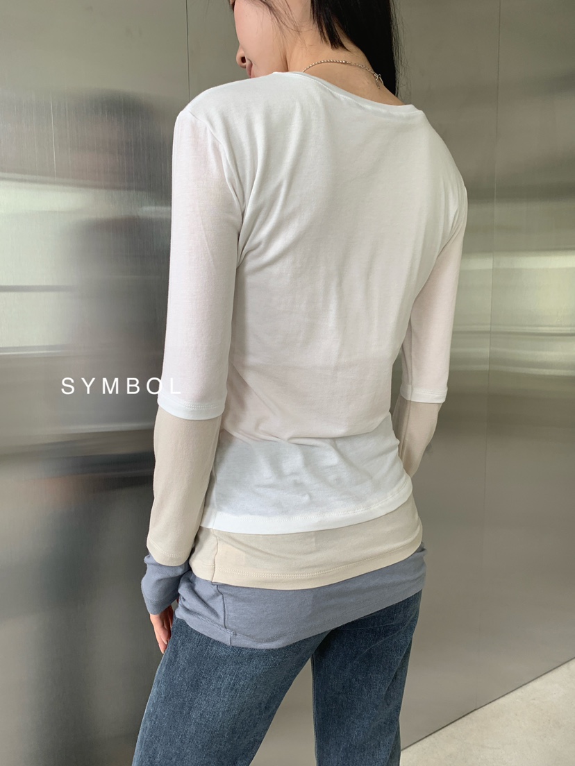 SYMBOL韓國代購女士新品熱賣職業休閑推薦長袖T恤疊穿長款SYMBOL長袖T恤