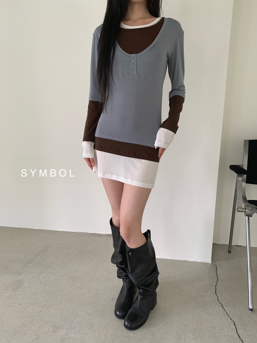 SYMBOL韓國代購女士新品熱賣職業休閑推薦長袖T恤疊穿長款SYMBOL長袖T恤
