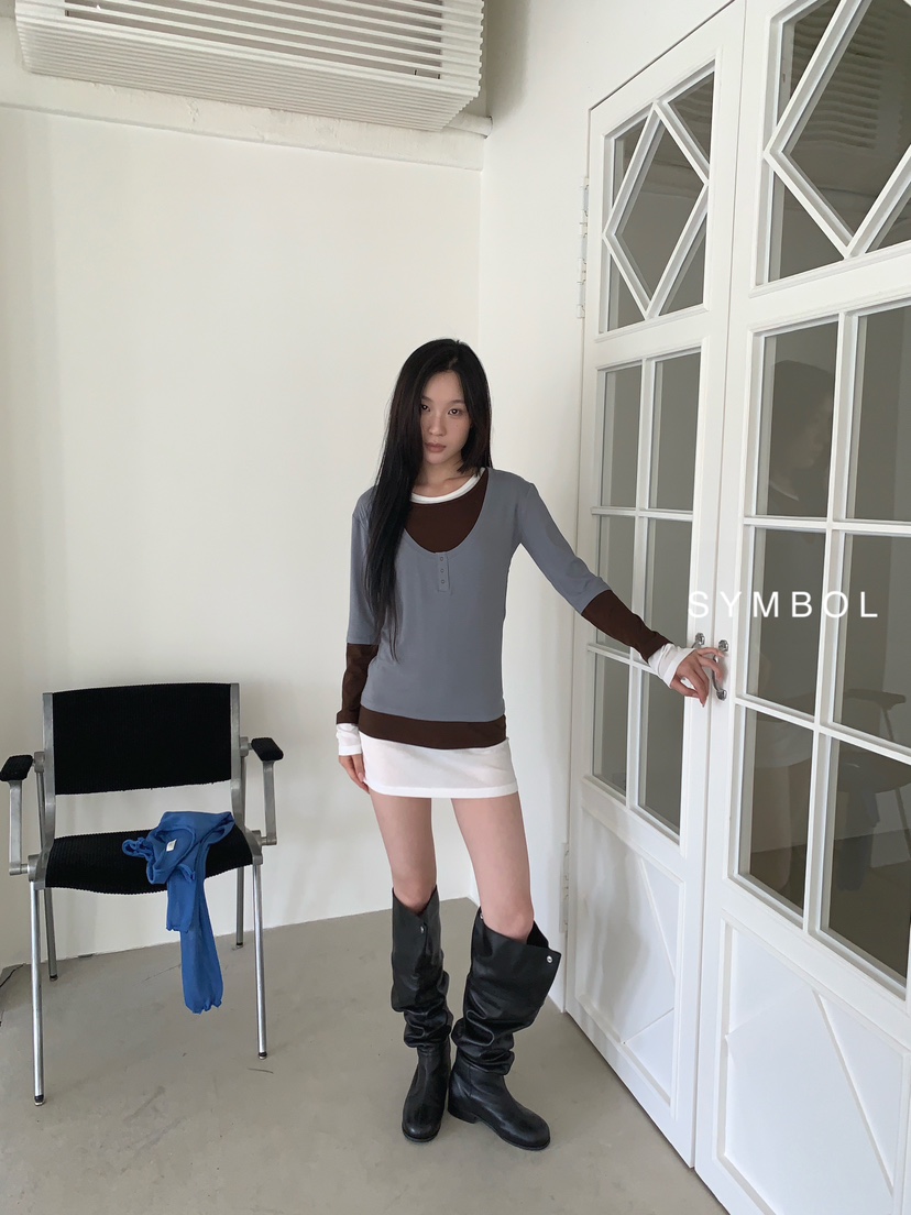 SYMBOL韓國代購女士新品熱賣職業休閑推薦長袖T恤疊穿長款SYMBOL長袖T恤