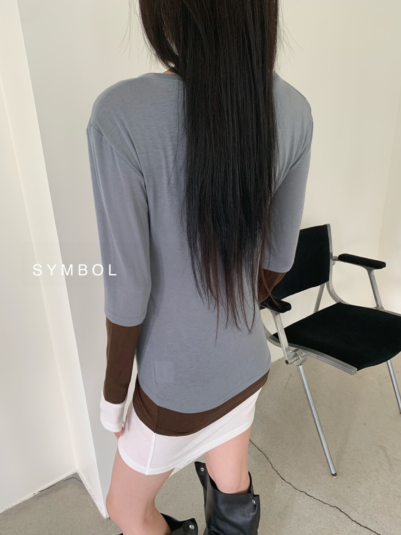 SYMBOL韓國代購女士新品熱賣職業休閑推薦長袖T恤疊穿長款SYMBOL長袖T恤