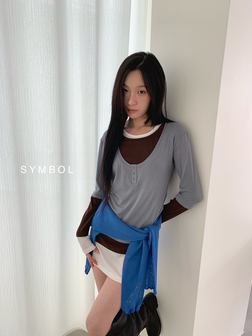 SYMBOL韓國代購女士新品熱賣職業休閑推薦長袖T恤疊穿長款SYMBOL長袖T恤