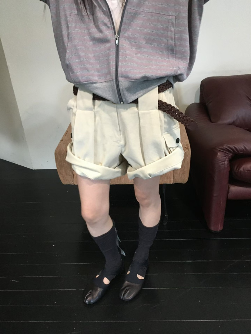 MINIMUZE東大門代購女士新款休閑職業短褲不含腰帶燈芯絨MINIMUZE短褲圖色1