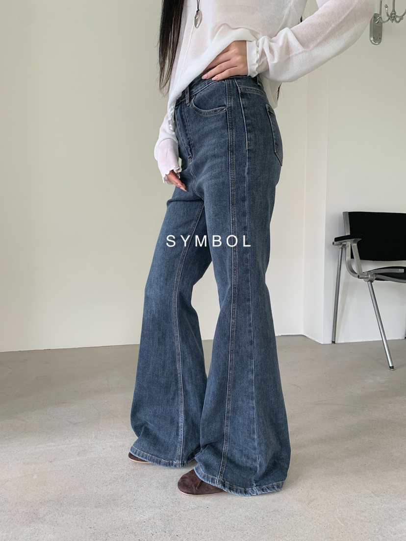 SYMBOL東大門代購女裝新品職業休閑熱賣推薦真品牛仔褲喇叭SYMBOL牛仔褲