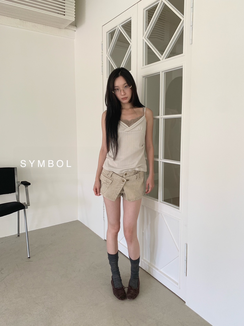 SYMBOL東大門代購女裝新品真品休閑時尚吊帶背心蕾絲雙層SYMBOL吊帶/背心