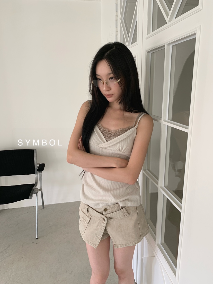 SYMBOL東大門代購女裝新品真品休閑時尚吊帶背心蕾絲雙層SYMBOL吊帶/背心