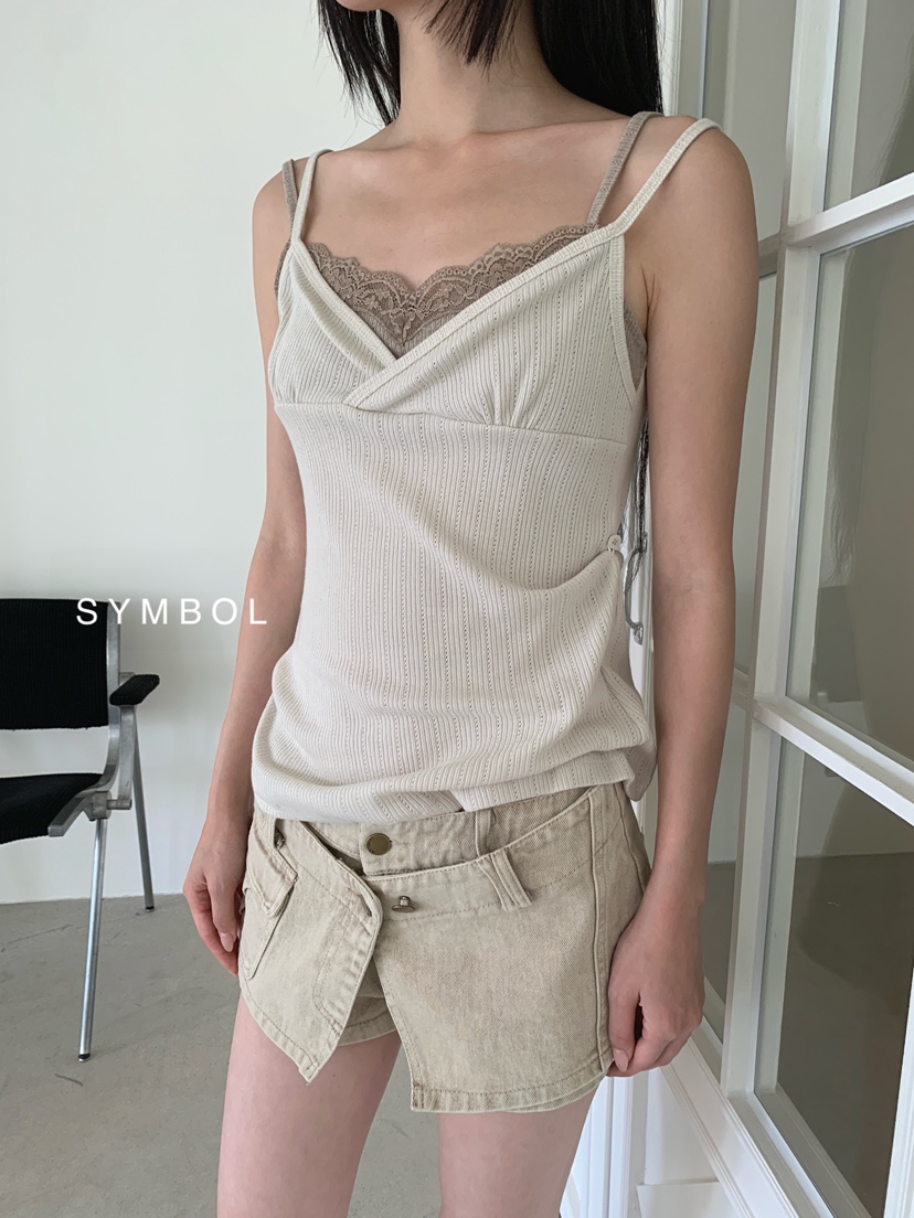 SYMBOL東大門代購女裝新品真品休閑時尚吊帶背心蕾絲雙層SYMBOL吊帶/背心