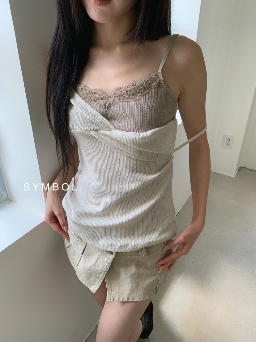 SYMBOL東大門代購女裝新品真品休閑時尚吊帶背心蕾絲雙層SYMBOL吊帶/背心