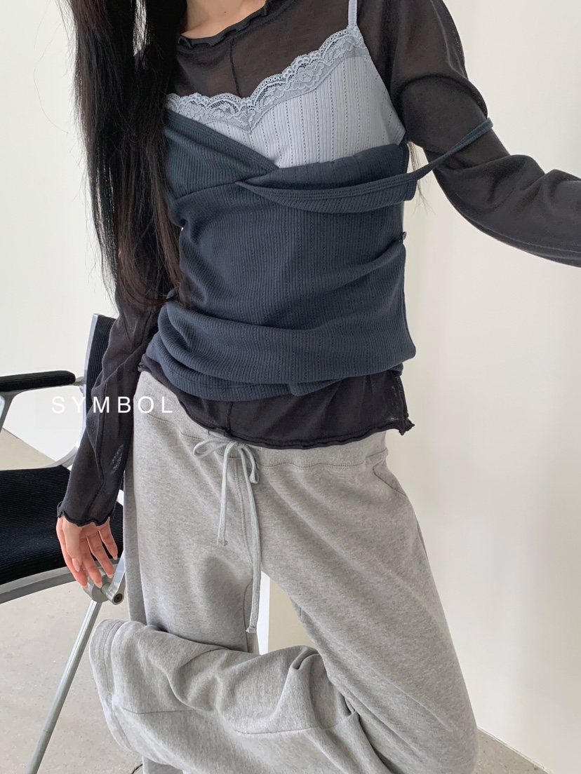 SYMBOL東大門代購女裝新品真品休閑時尚吊帶背心蕾絲雙層SYMBOL吊帶/背心