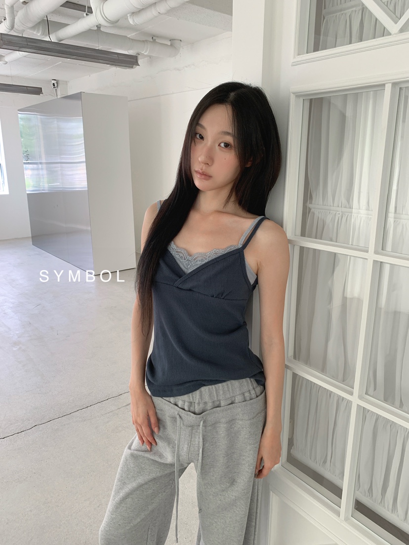 SYMBOL東大門代購女裝新品真品休閑時尚吊帶背心蕾絲雙層SYMBOL吊帶/背心