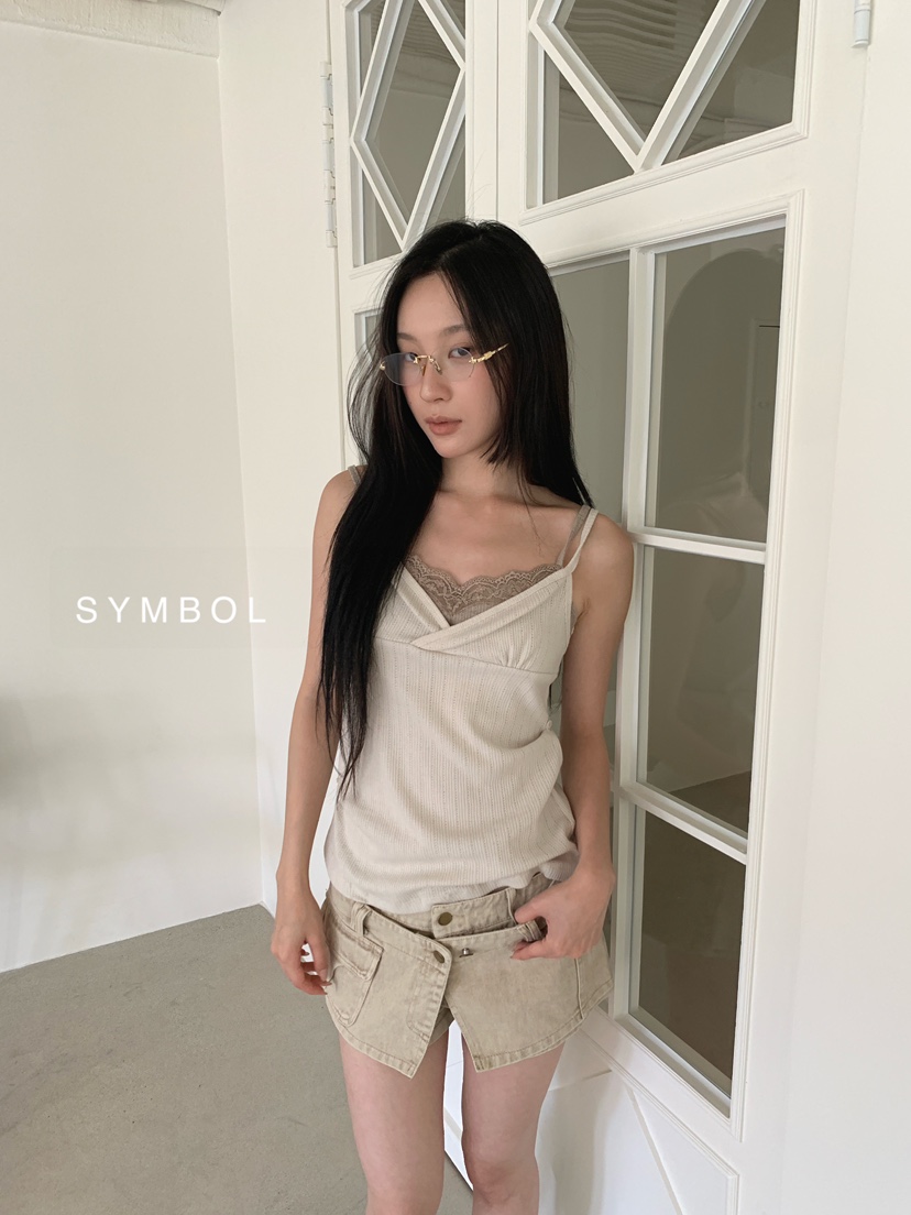 SYMBOL東大門代購女裝新品真品休閑時尚吊帶背心蕾絲雙層SYMBOL吊帶/背心圖色1