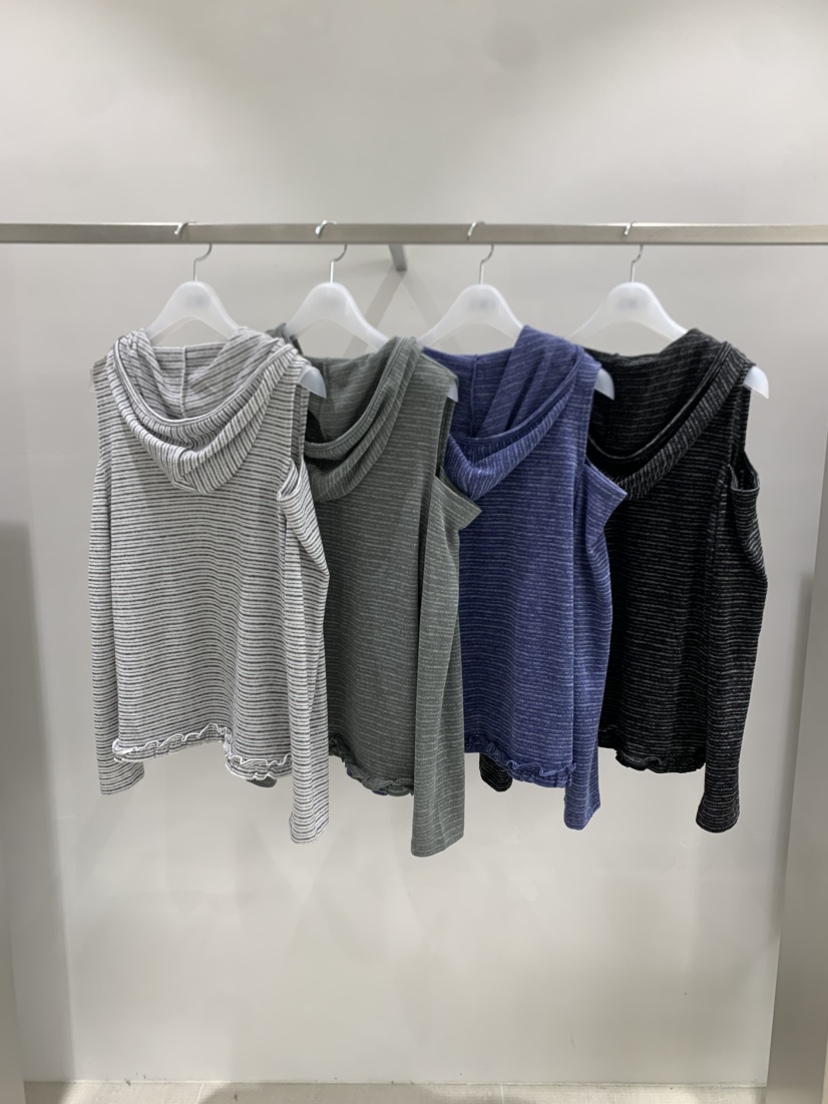 EYEL東大門實拍女士新品真品推薦休閑長袖T恤露肩條紋連帽EYEL長袖T恤