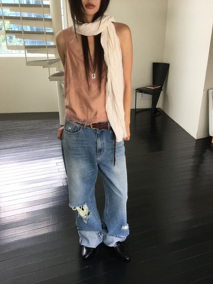 MINIMUZE韓國代購女裝新款26秋季真品熱賣職業牛仔褲做舊MINIMUZE牛仔褲