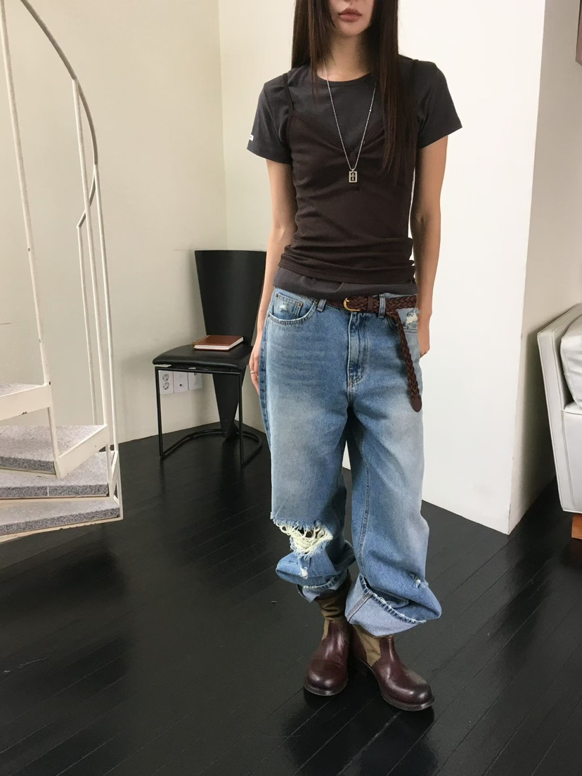 MINIMUZE韓國代購女裝新款26秋季真品熱賣職業牛仔褲做舊MINIMUZE牛仔褲