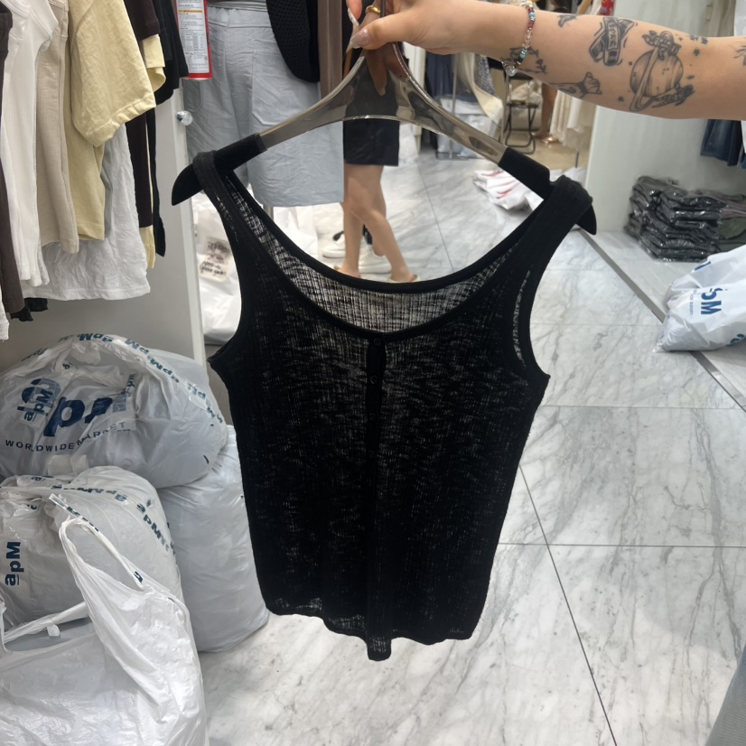 THE SIL東大門代購女裝新款推薦真品休閑吊帶背心無袖紐扣THE SIL/1 2ILLY吊帶/背心圖色2