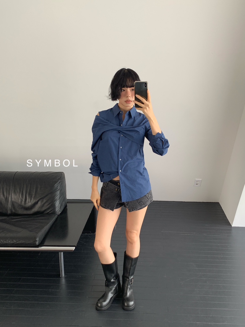 SYMBOL韓國代購女裝新品熱賣時尚推薦休閑襯衫蕾絲衫扭曲SYMBOL襯衫/蕾絲衫
