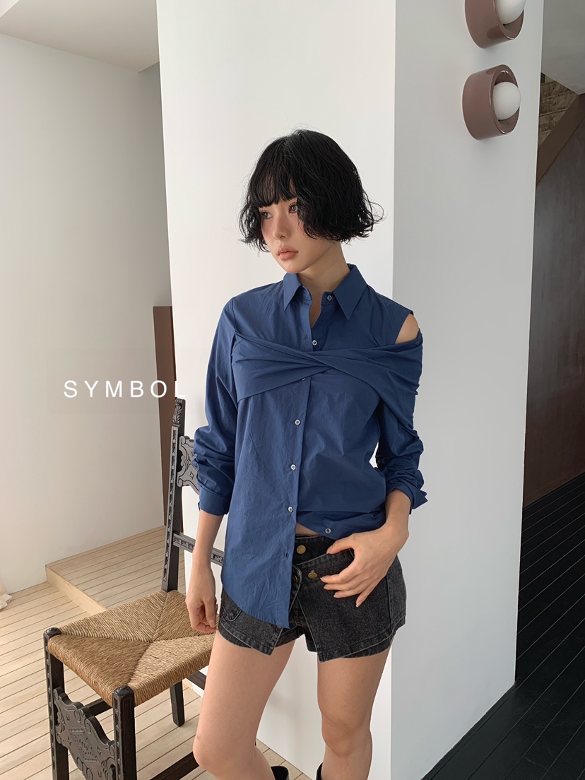 SYMBOL韓國代購女裝新品熱賣時尚推薦休閑襯衫蕾絲衫扭曲SYMBOL襯衫/蕾絲衫