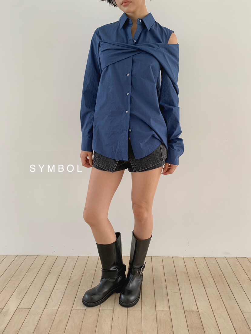 SYMBOL韓國代購女裝新品熱賣時尚推薦休閑襯衫蕾絲衫扭曲SYMBOL襯衫/蕾絲衫